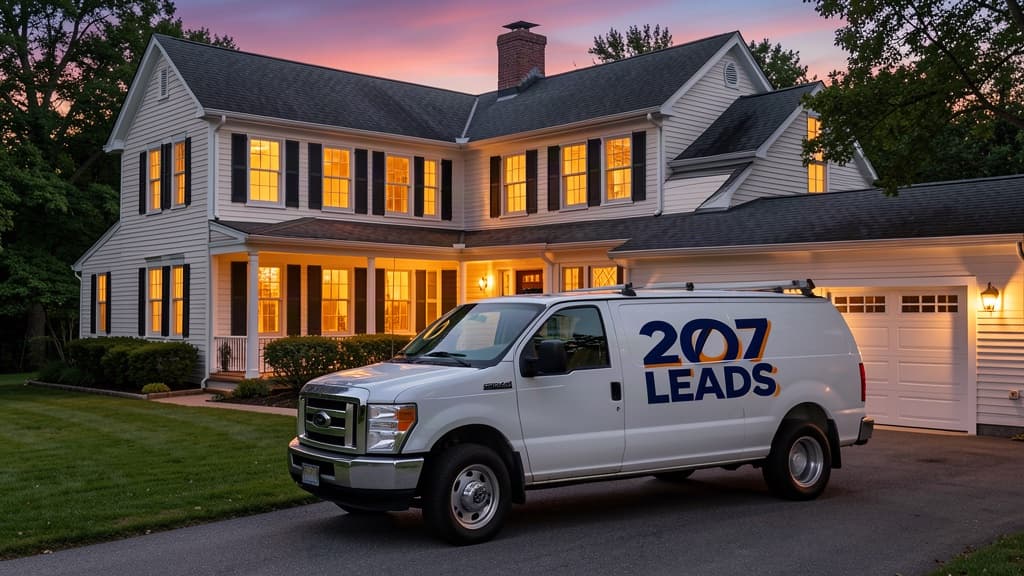 Beautiful New England home with a 207 Leads contractor van — home improvement pros in Portland, Maine